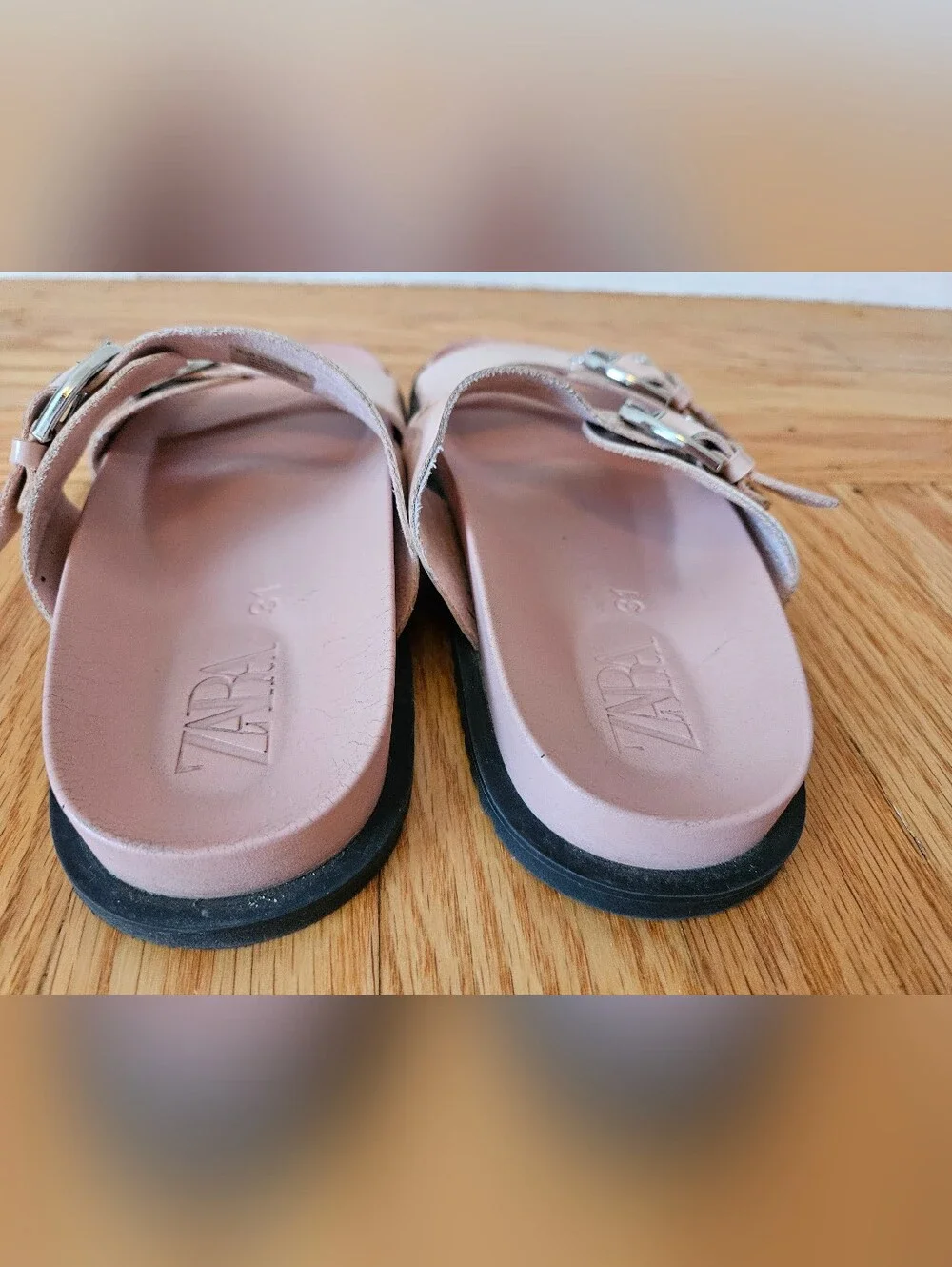 Zara Blush Patent Double-Buckle Slide Sandals EU31 Or US 1